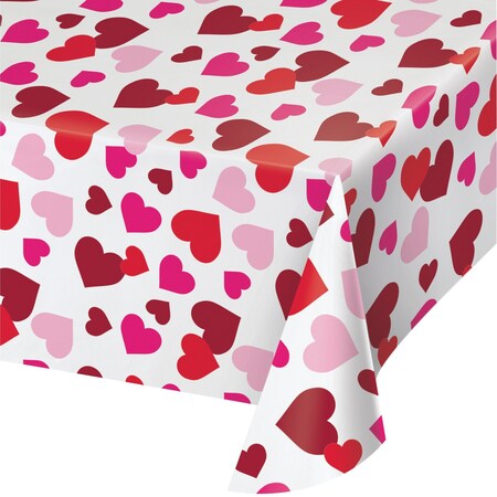 Creative Converting Valentines Day Hearts Plastic Tablecloth, 102"x54", 12PK 328276